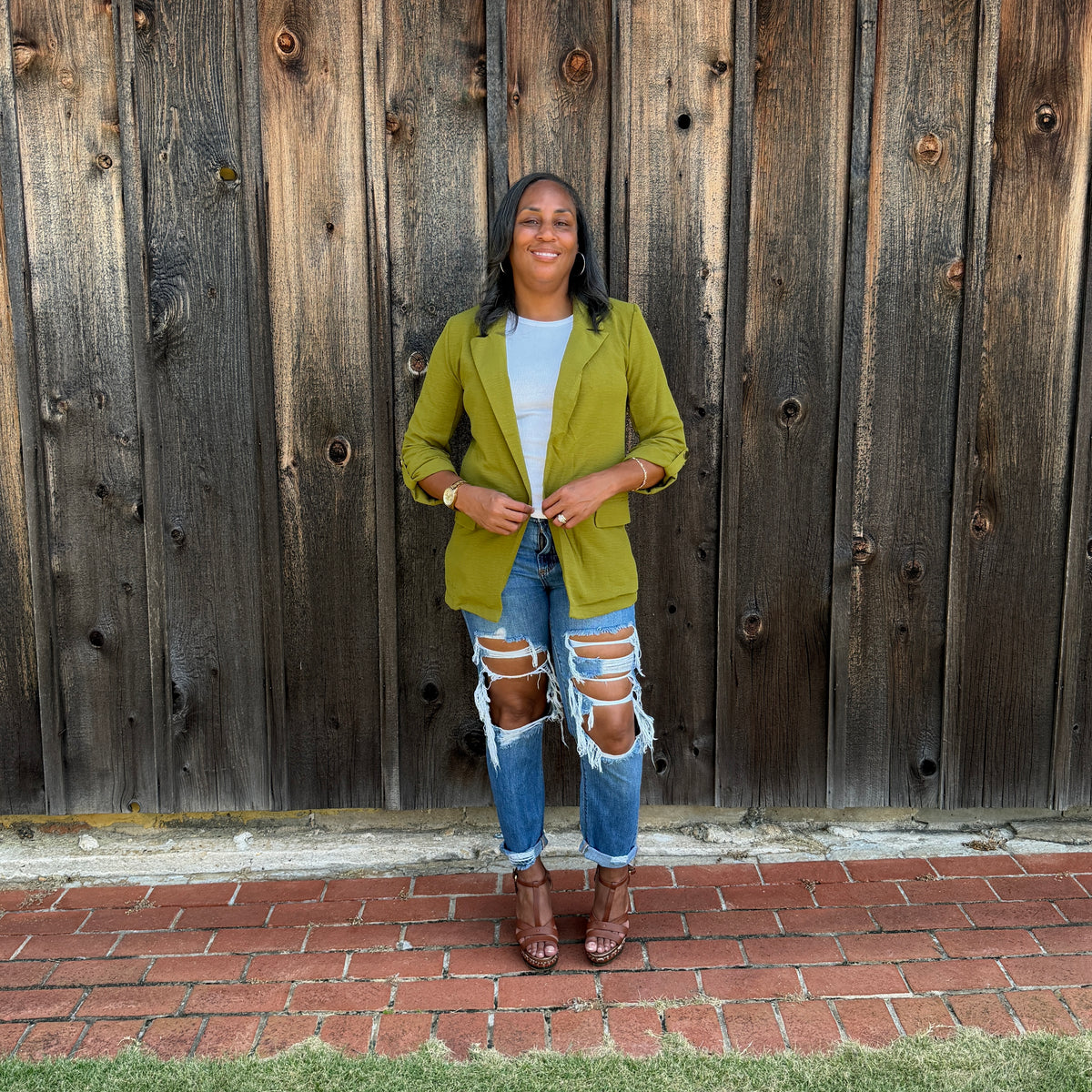 Oversized 3/4 Sleeve Blazer (Olive)