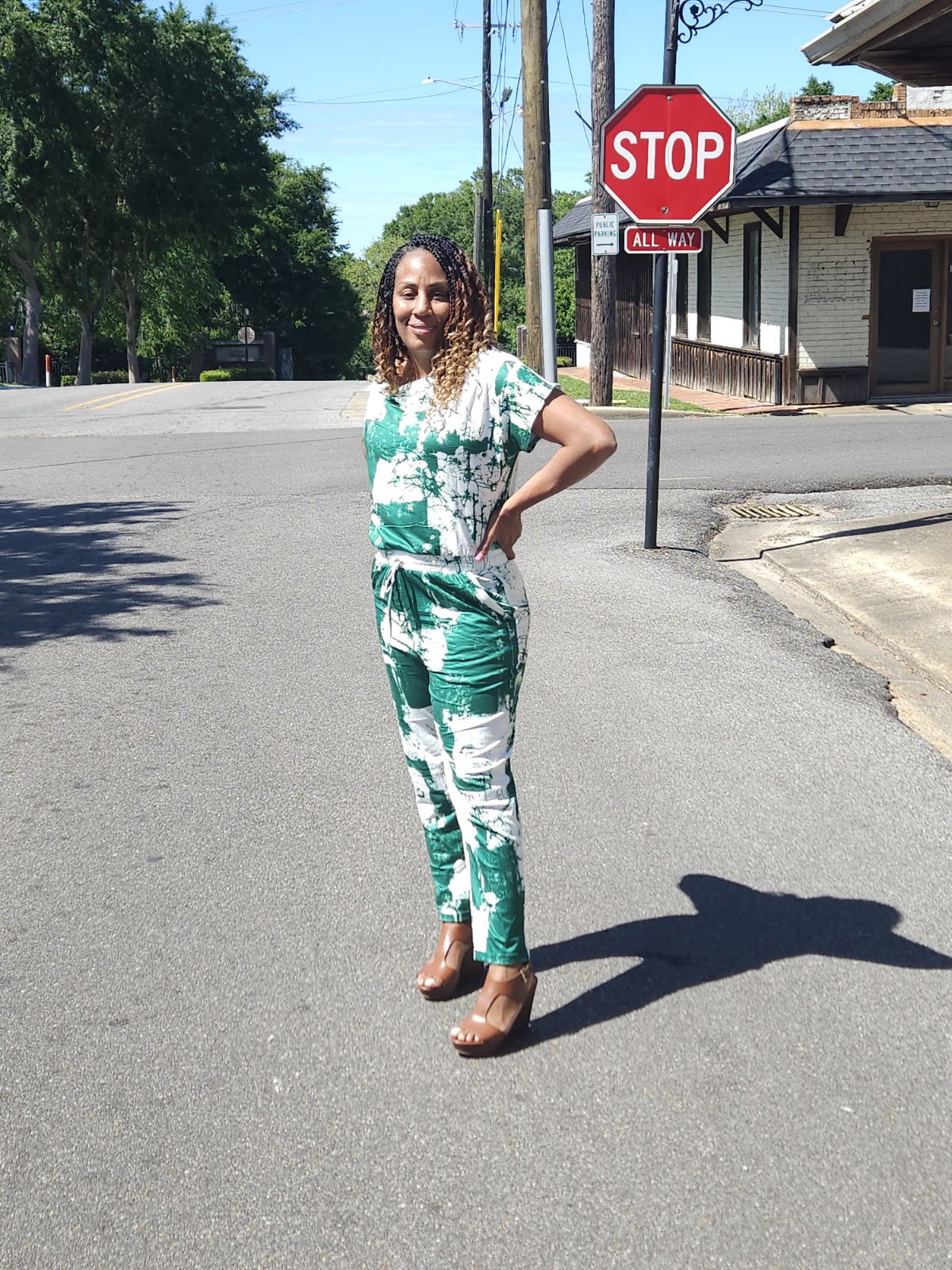 A Little Shoulder Jumpsuit (Green Plus Size)