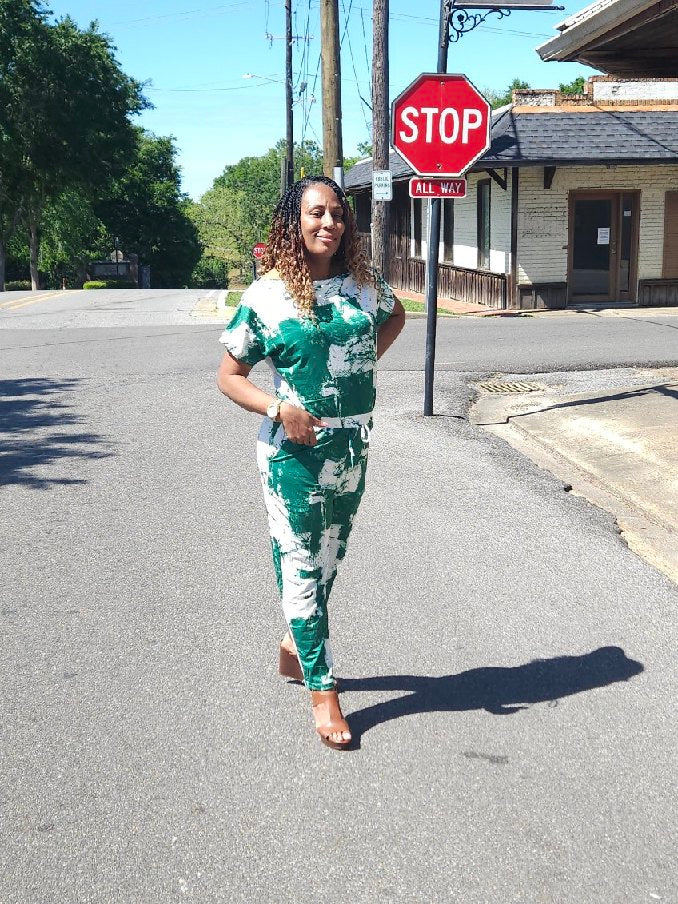 A Little Shoulder Jumpsuit (Green Plus Size)