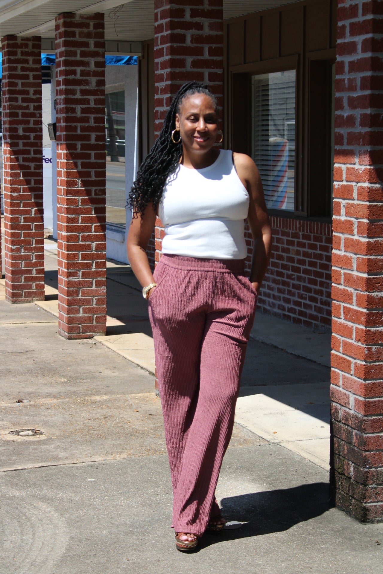 Mauve Textured Pants