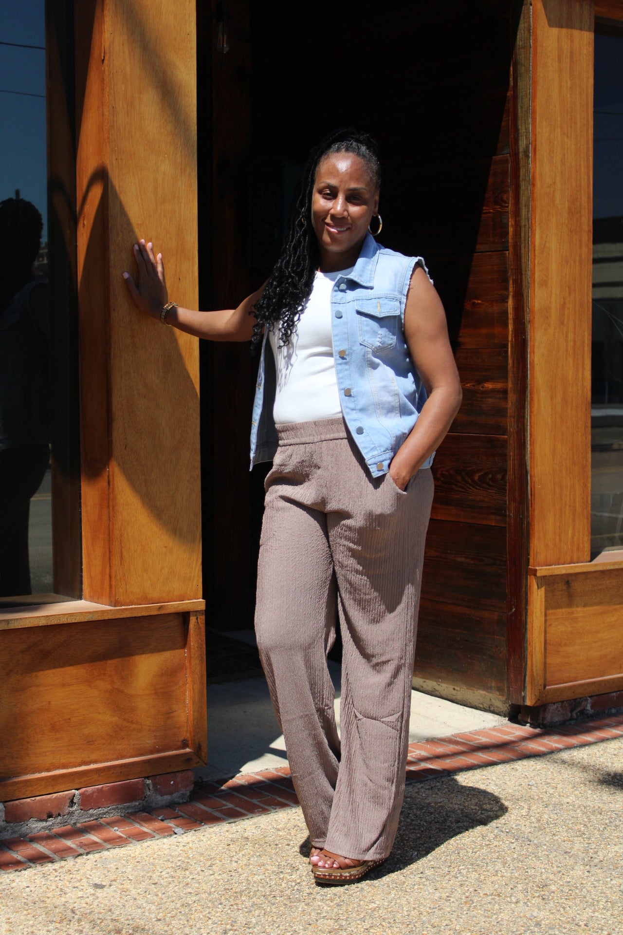 Taupe Textured Pants
