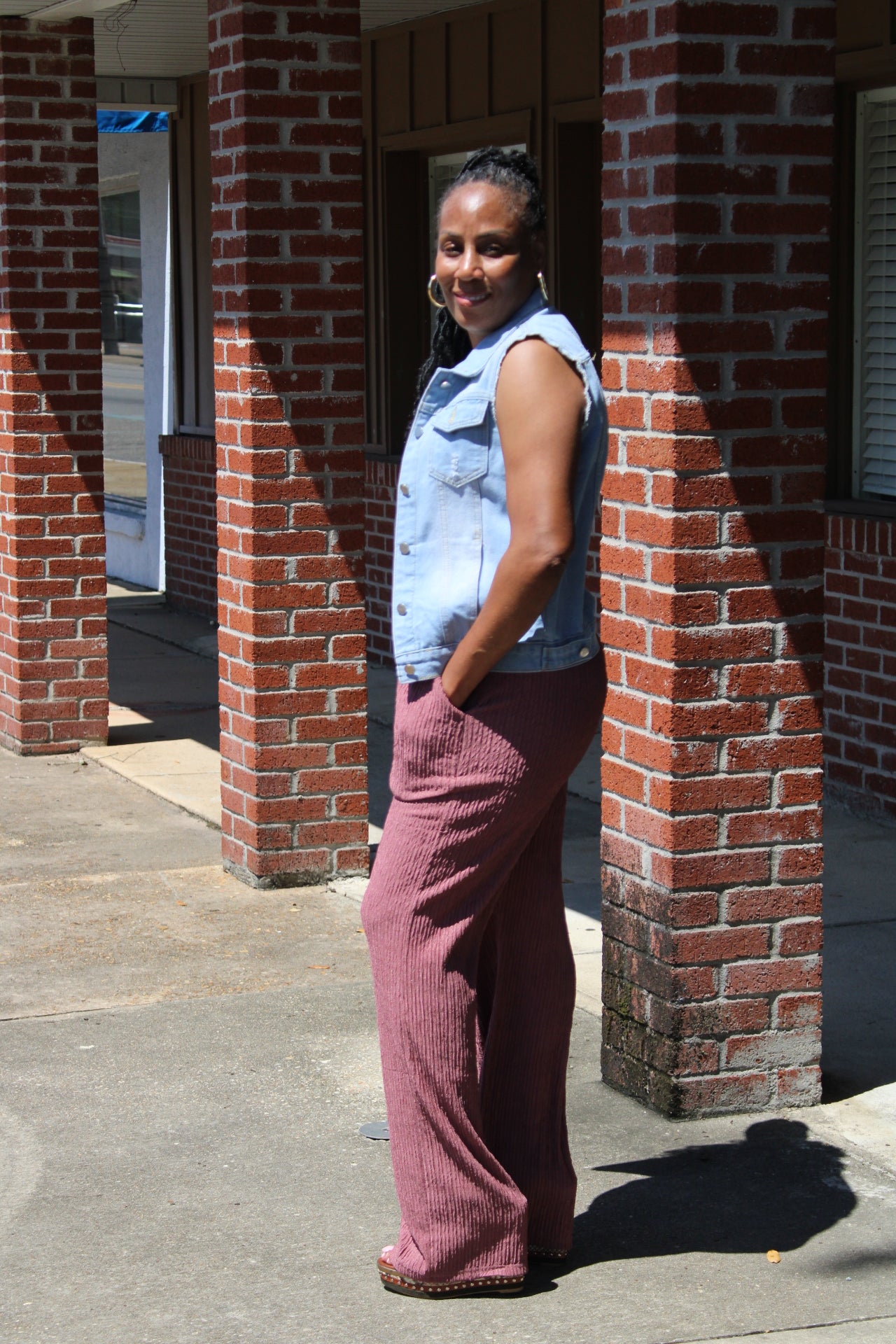 Mauve Textured Pants