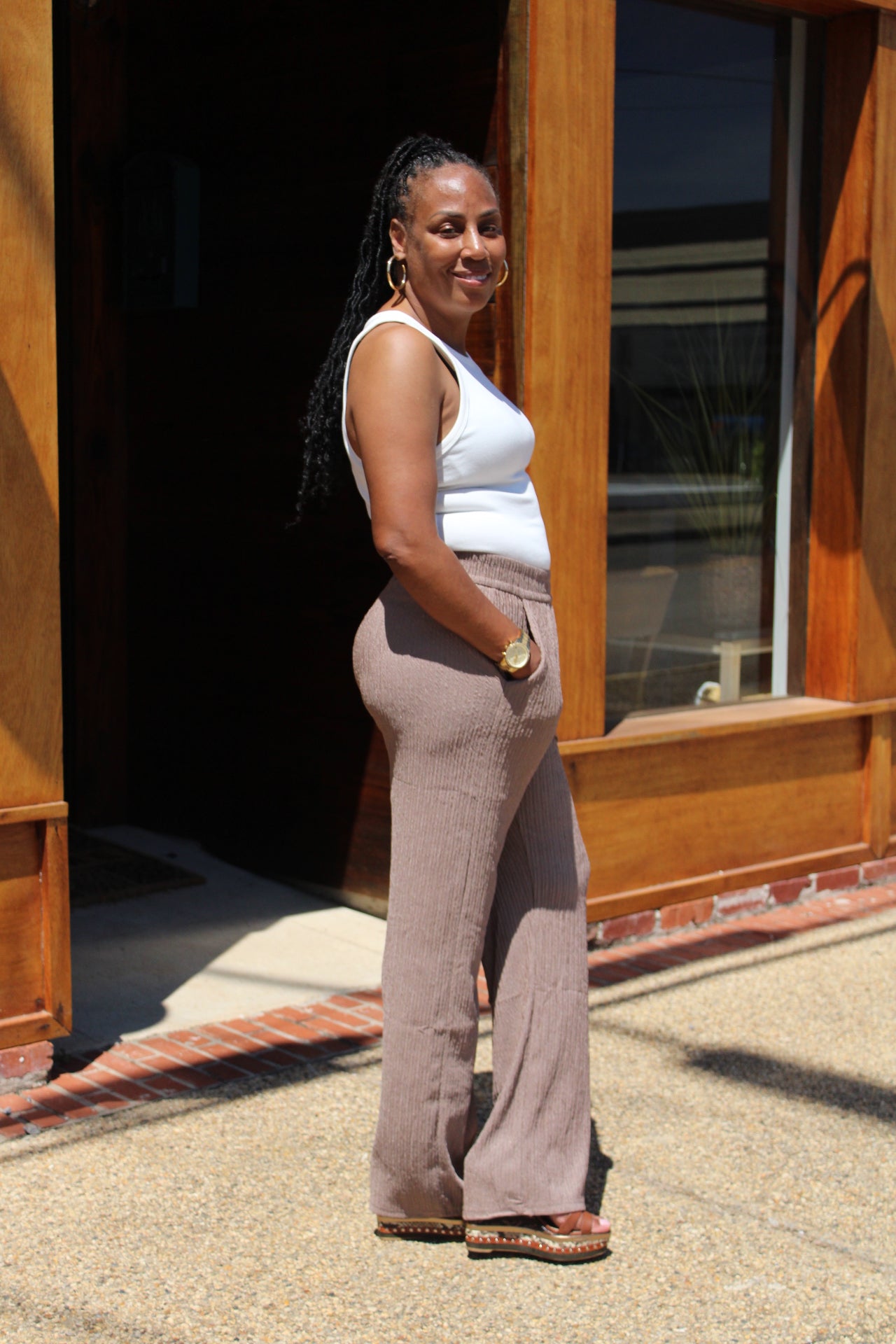 Taupe Textured Pants