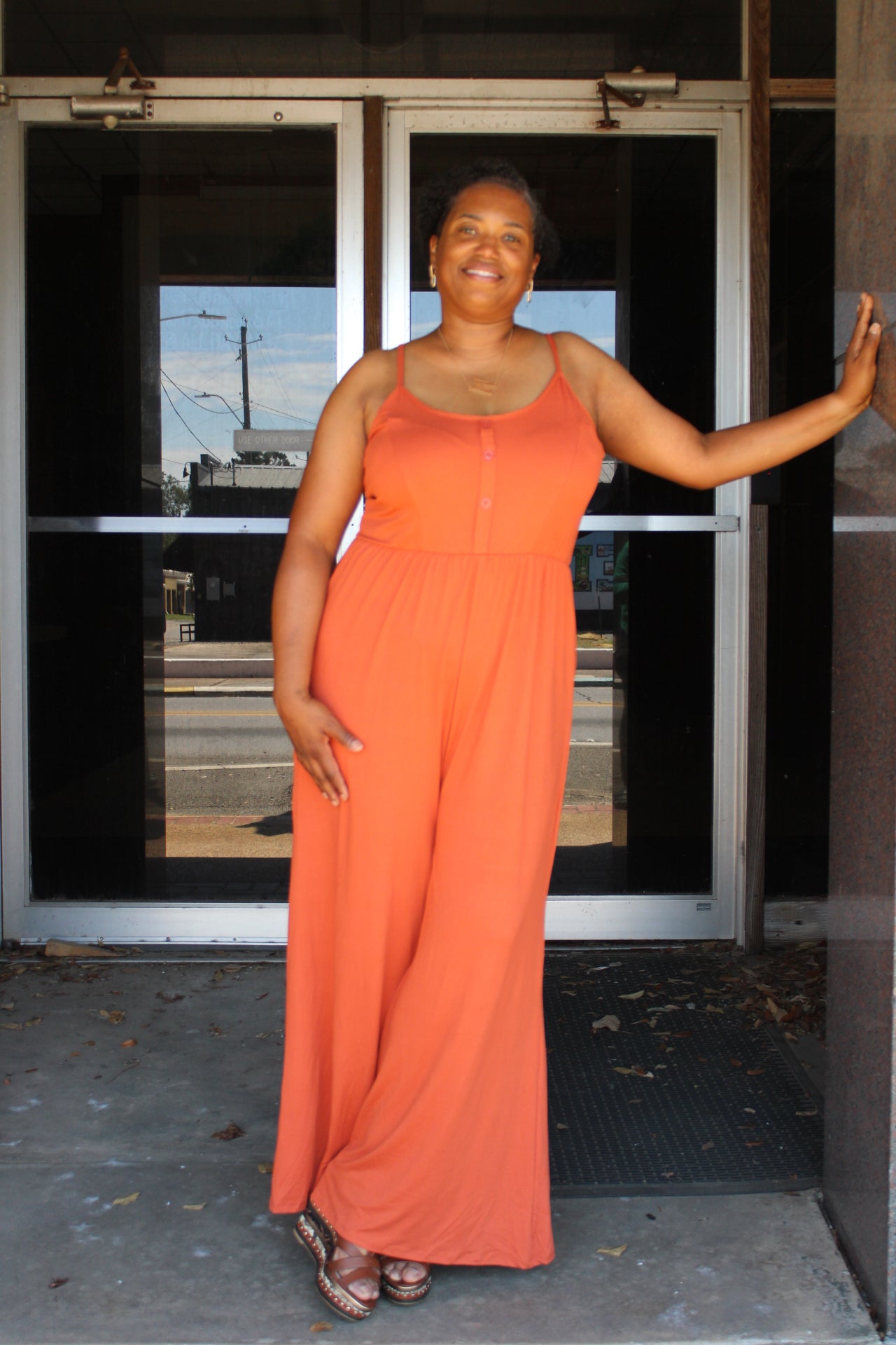Button Front Wide Leg Jumpsuit