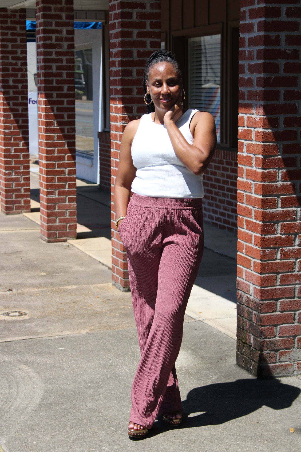 Mauve Textured Pants
