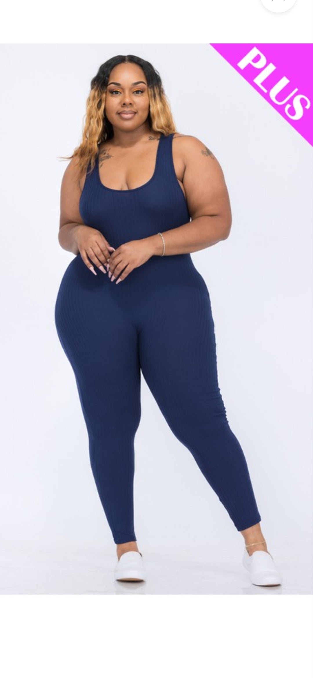 Plus Size Scoop Neck Jumpsuit (Navy Blue)