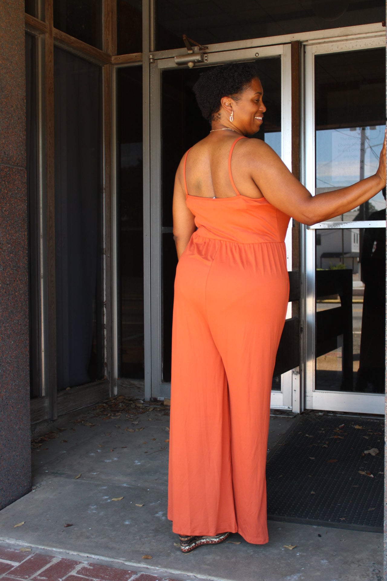 Button Front Wide Leg Jumpsuit