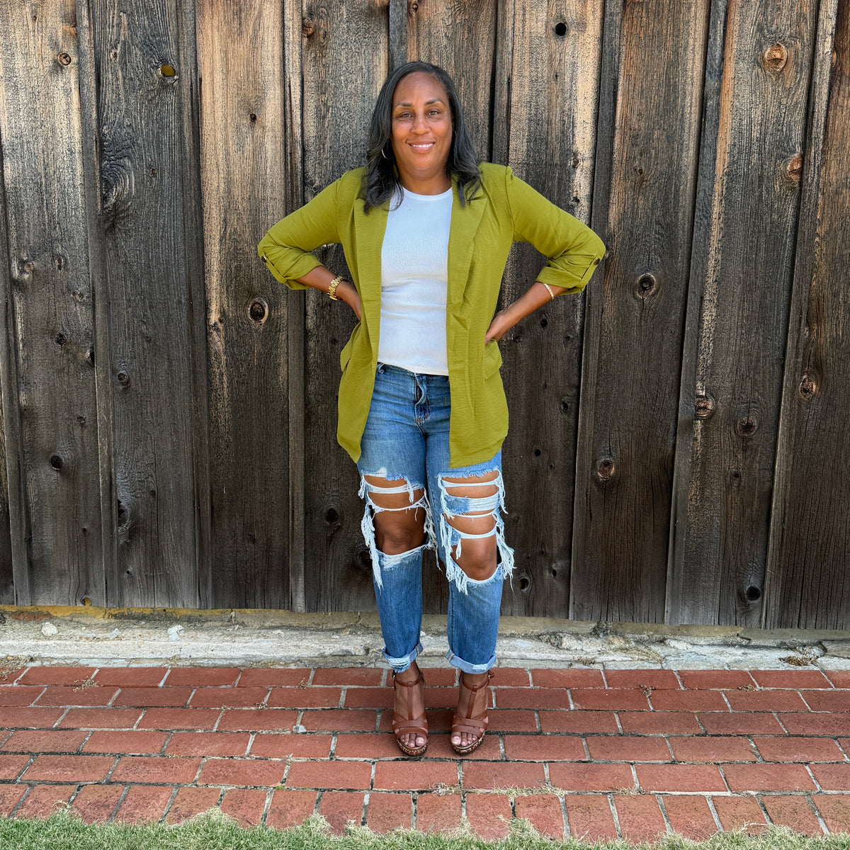 Oversized 3/4 Sleeve Blazer (Olive)