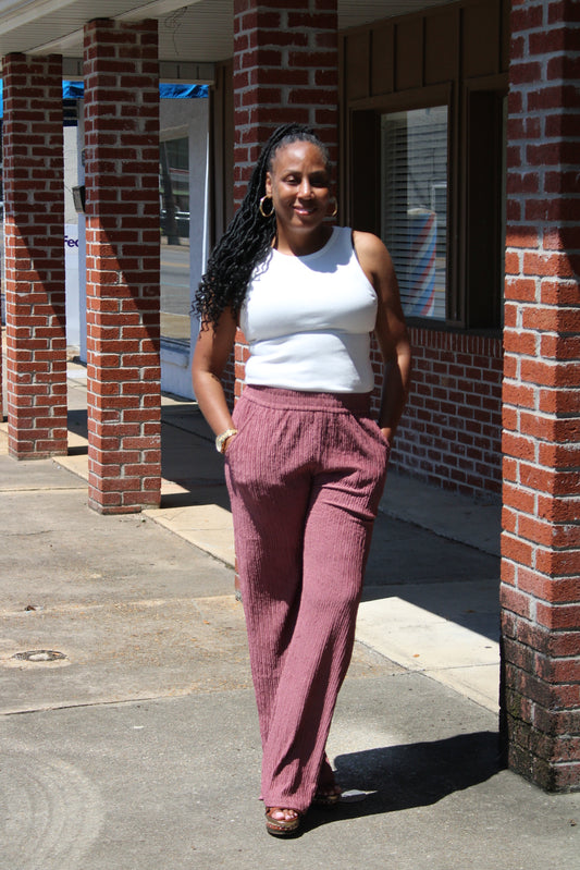 Mauve Textured Pants