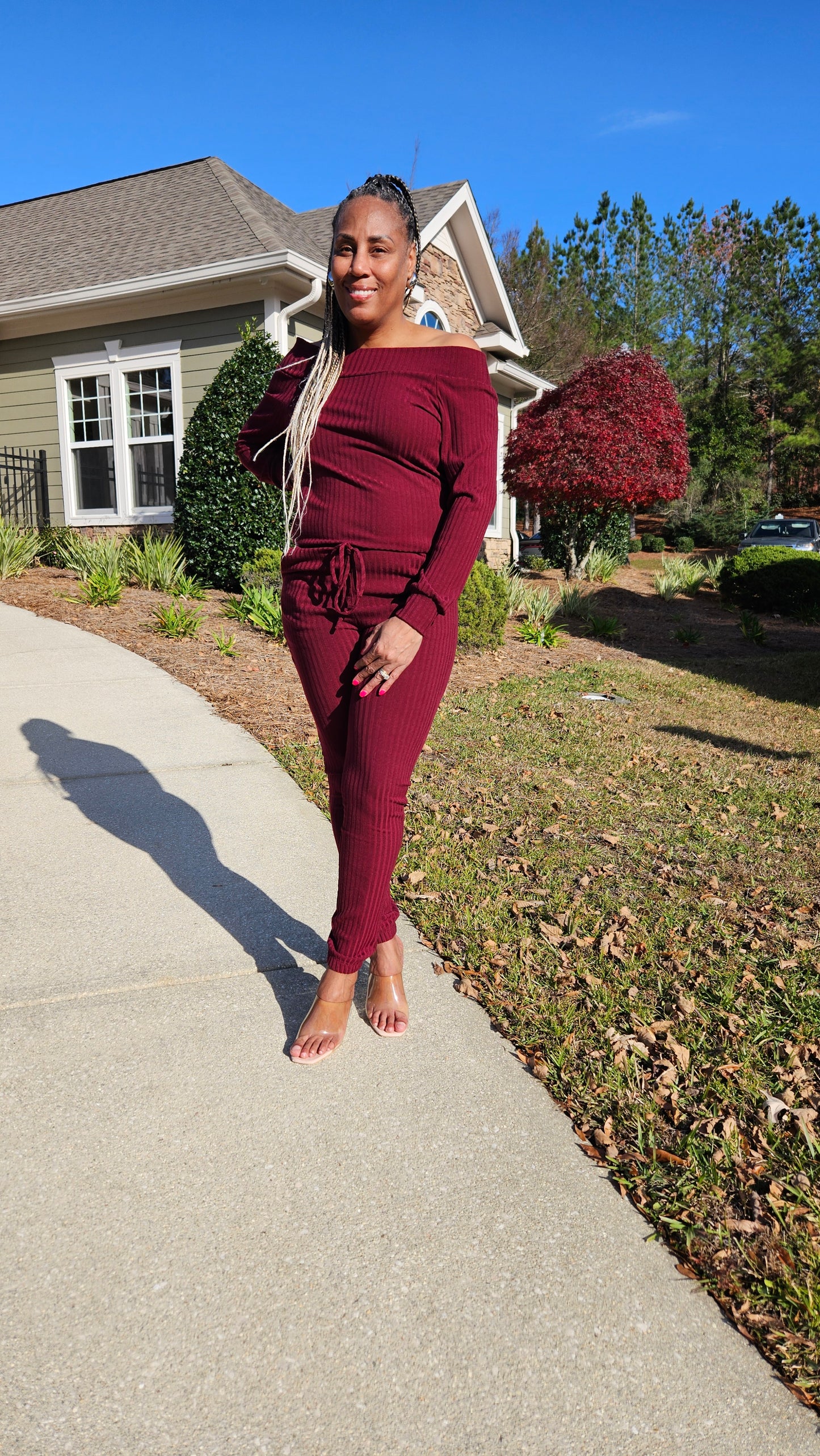 Burgundy Ribbed Jumpsuit