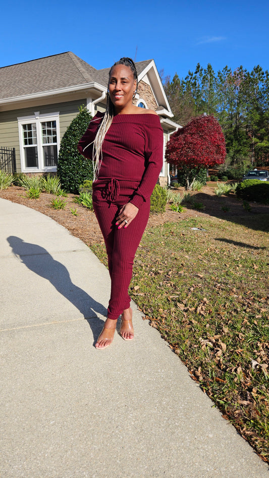 Burgundy Ribbed Jumpsuit