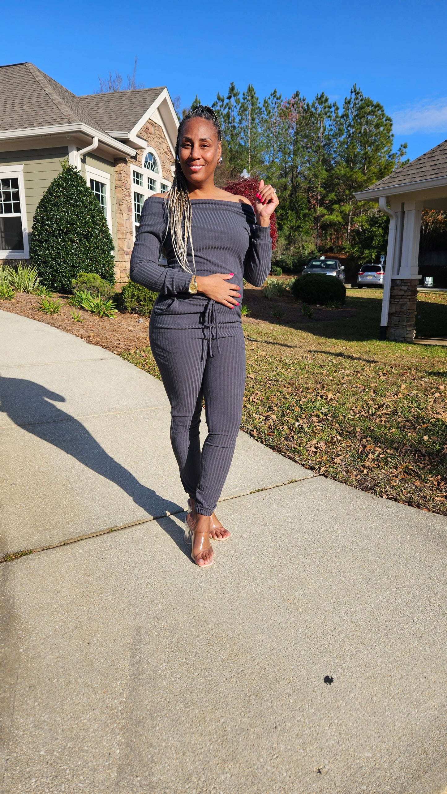 Charcoal Ribbed Jumpsuit