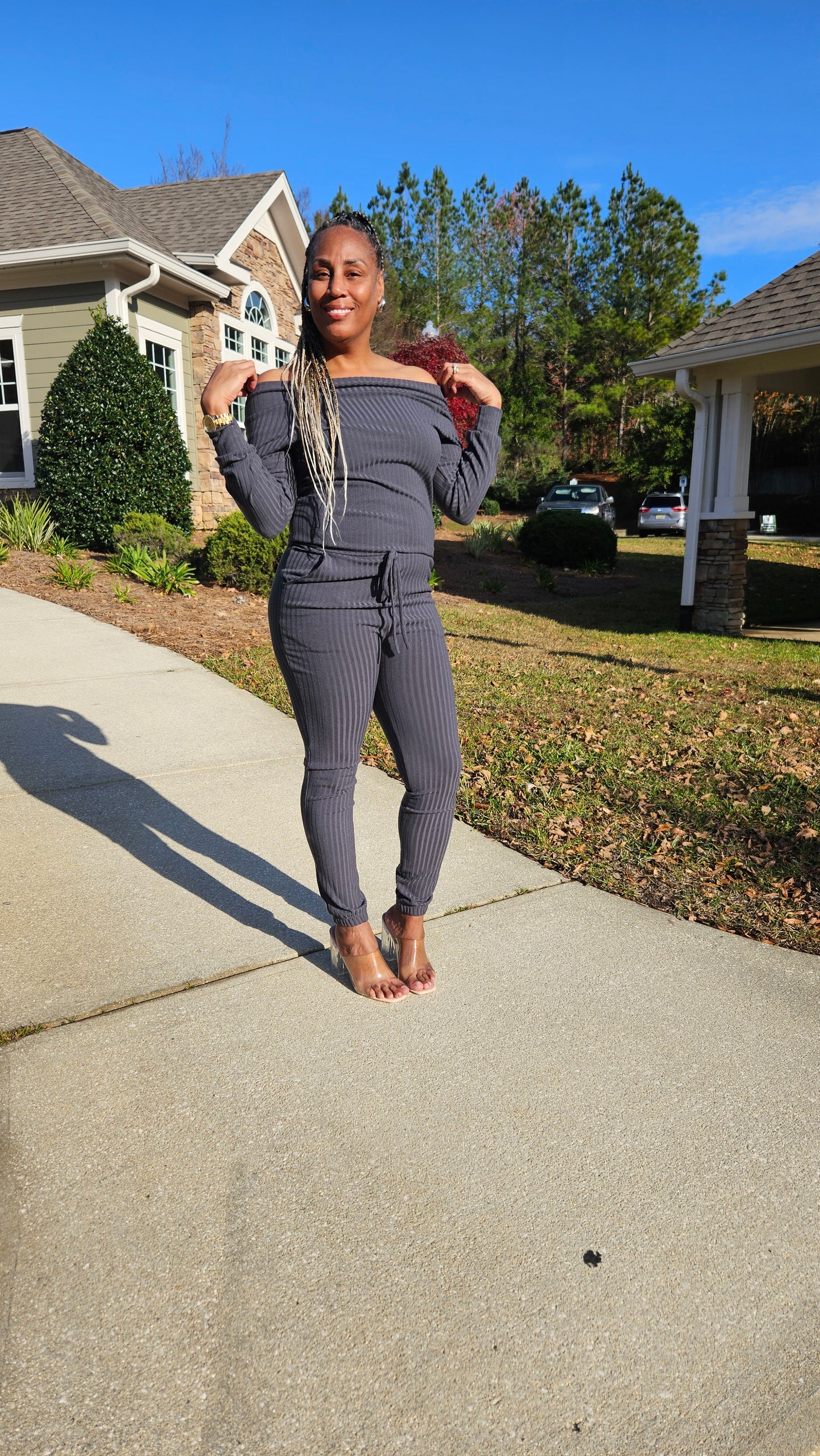 Charcoal Ribbed Jumpsuit