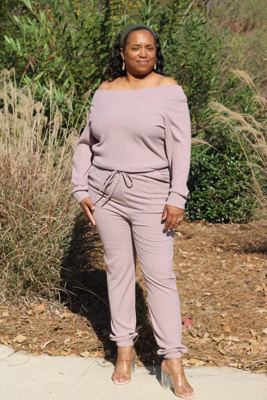 Mocha Ribbed Jumpsuit (Plus Size)