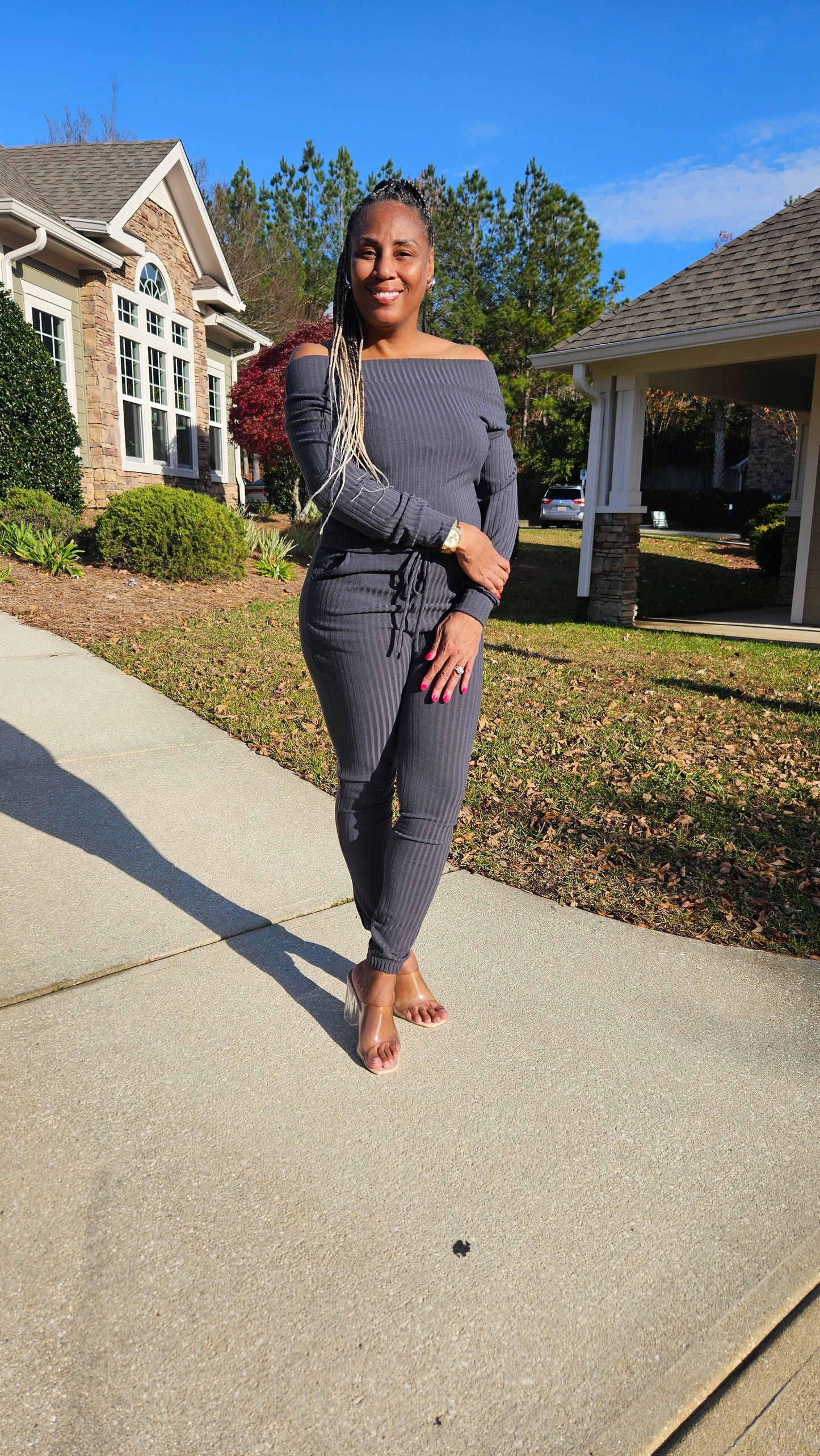 Charcoal Ribbed Jumpsuit