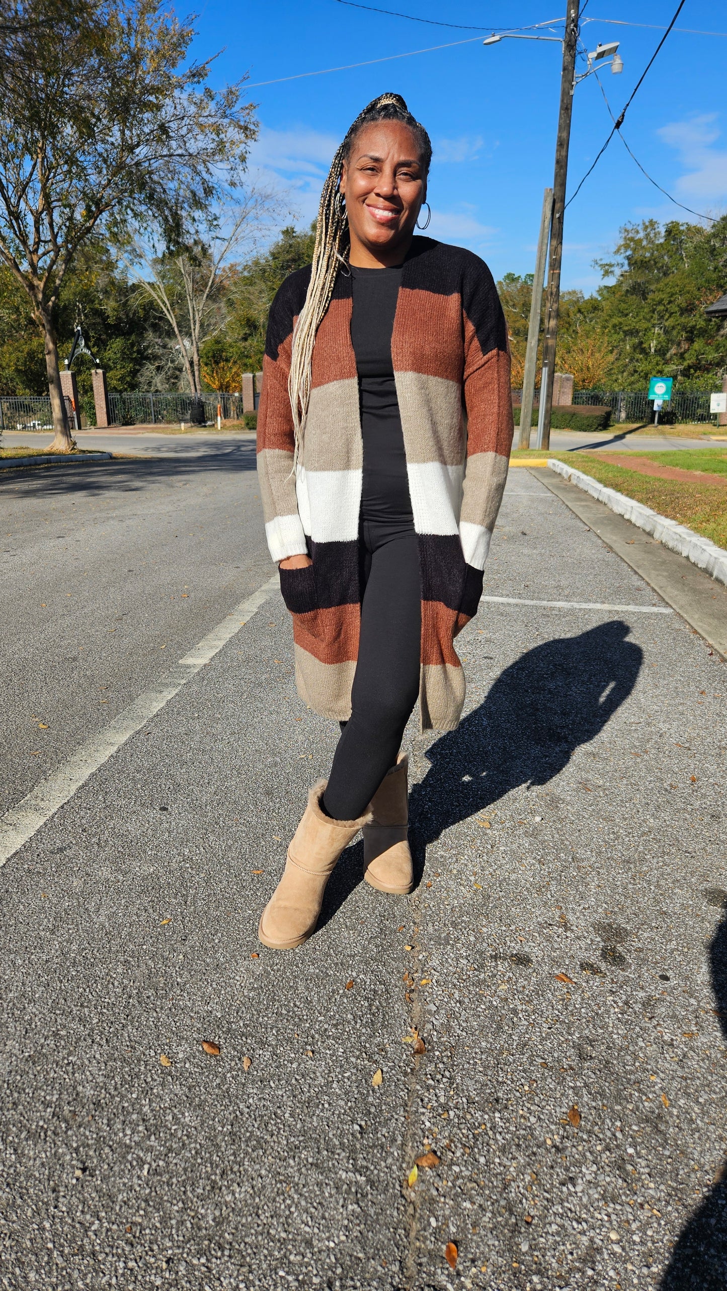 Marie Colorblock Cardigan (Brown/Black)