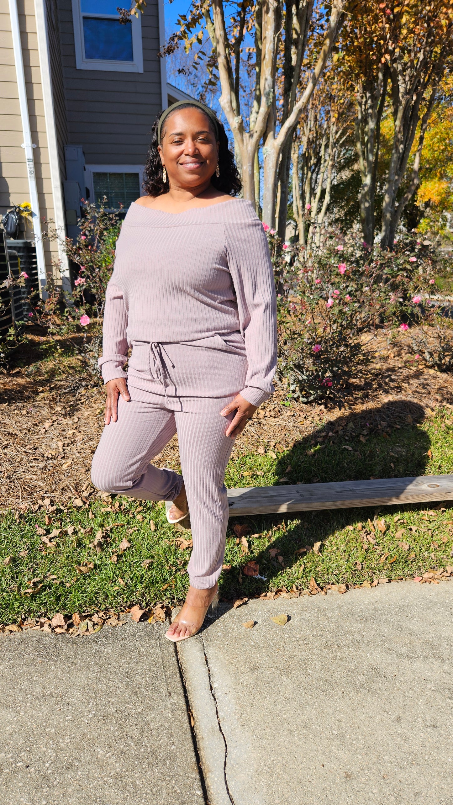 Mocha Ribbed Jumpsuit (Plus Size)