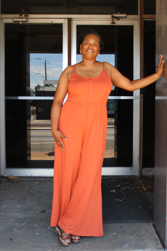 Button Front Wide Leg Jumpsuit
