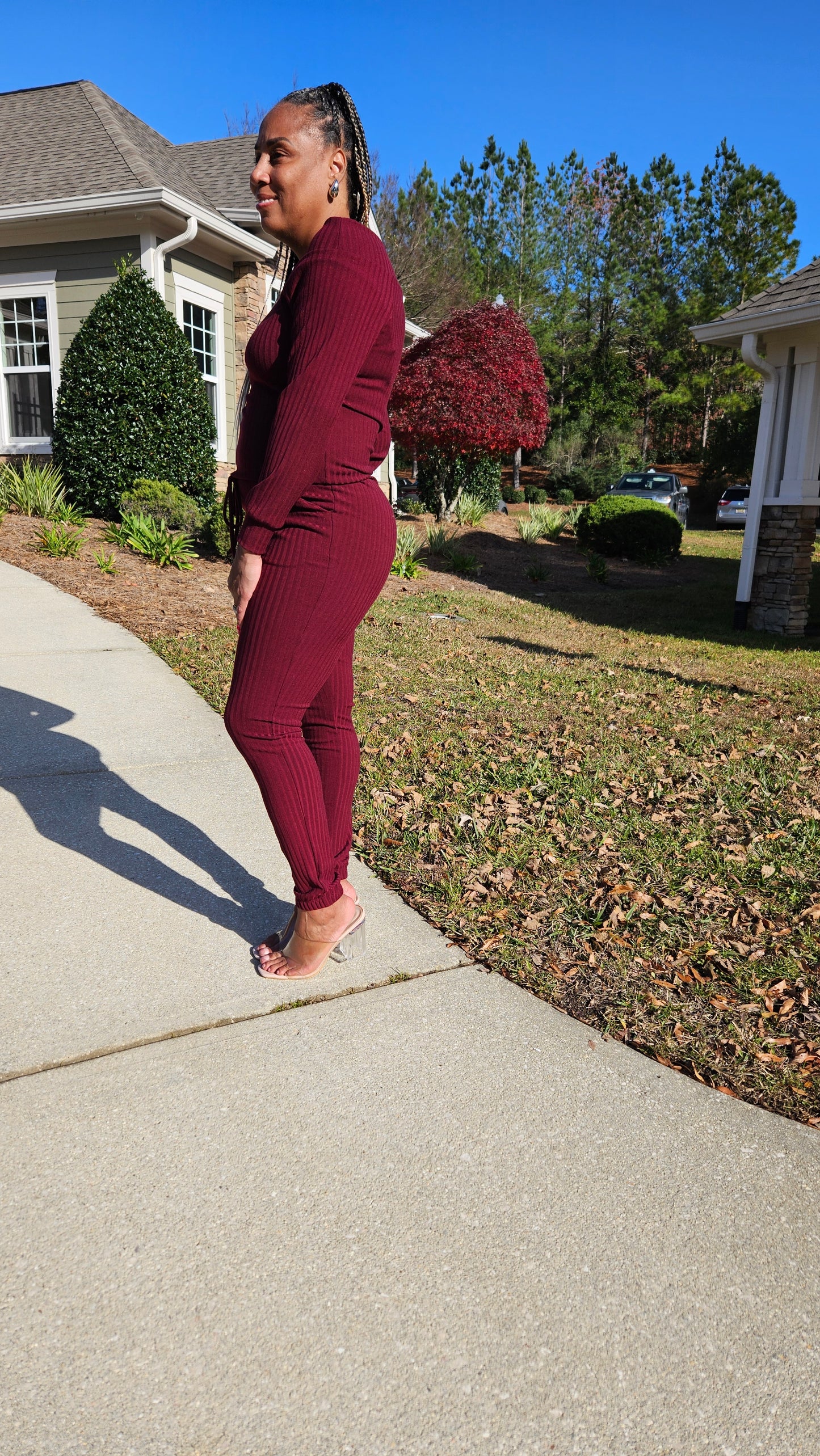 Burgundy Ribbed Jumpsuit