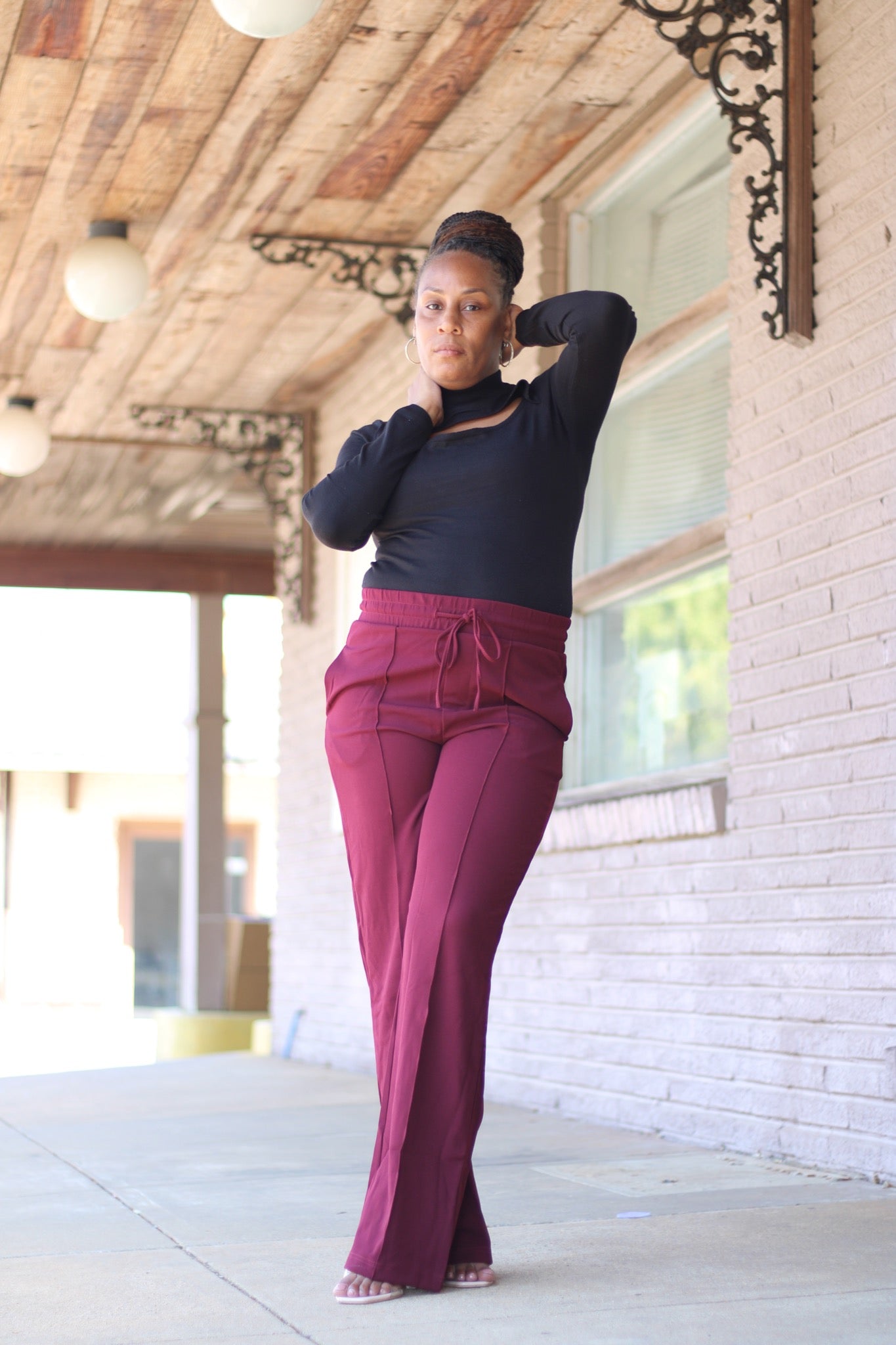 Pullon Wide Leg Pants (Burgundy)