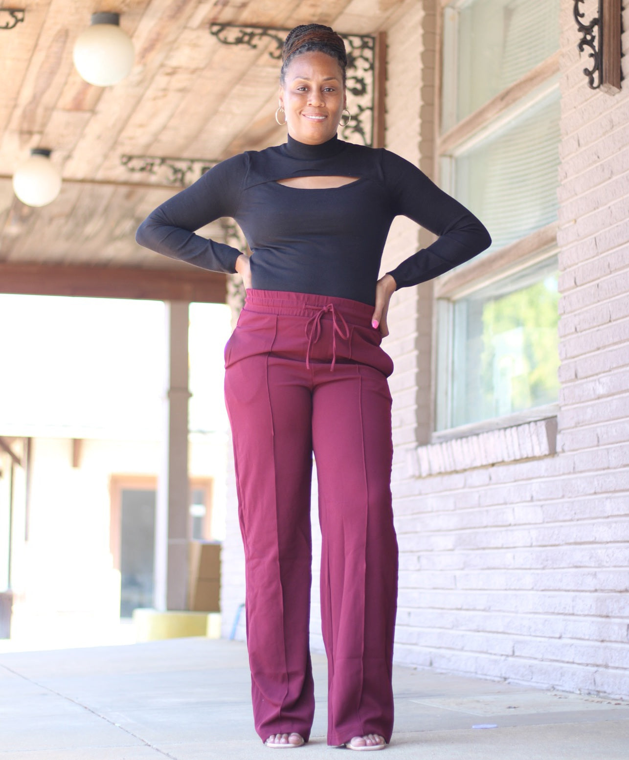 Pullon Wide Leg Pants (Burgundy)