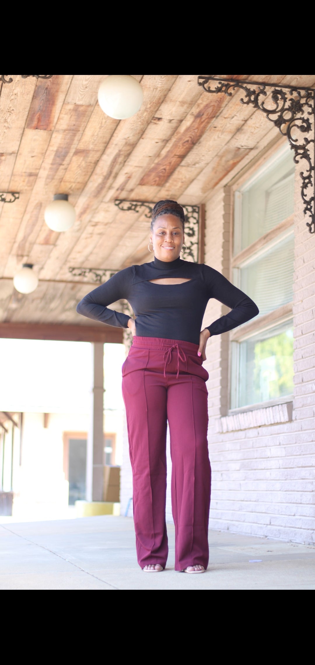 Pullon Wide Leg Pants (Burgundy)